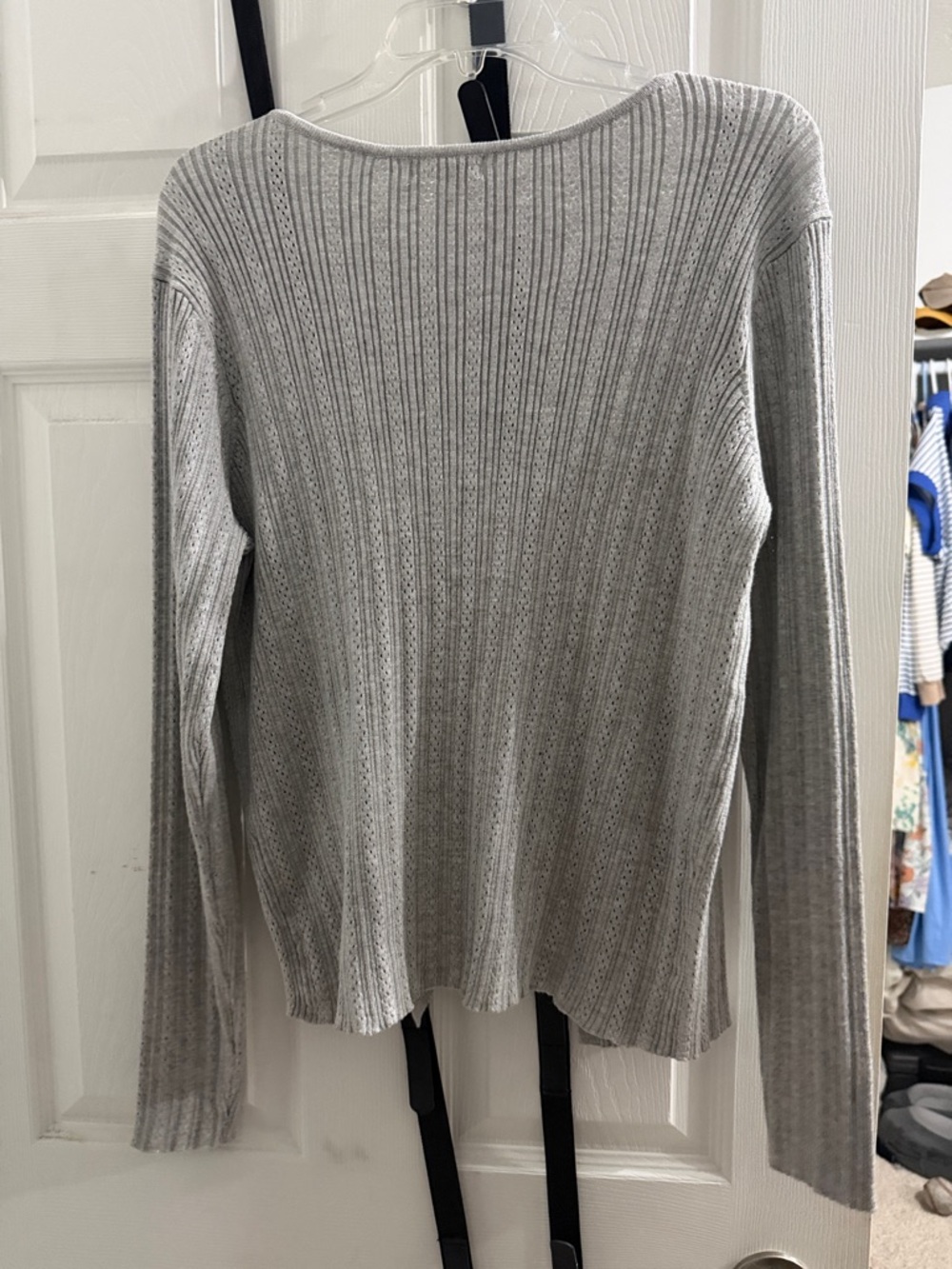 Light Gray Ribbed Tie-Front Cardigan - Picture 2 of 2